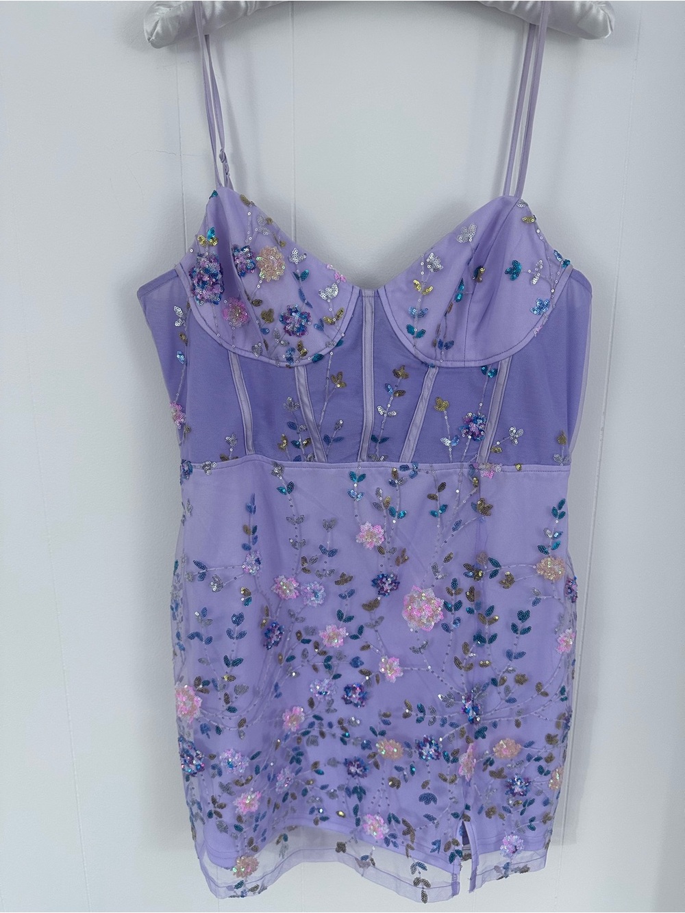 Lulu’s Lavender Floral Sequin Mesh Mini Dress - Picture 2 of 7